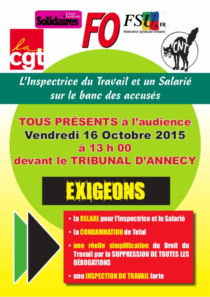 Affiche intersyndicale Téfal 16 octobre 2015